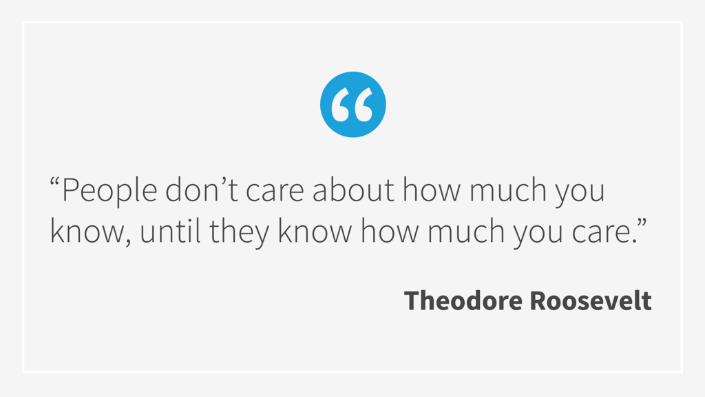 Quote by Theodore Roosevelt - "People don't care about how much you know, until they know how much you care."