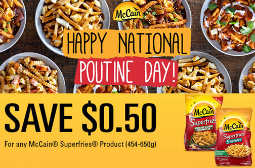 McCain coupon that says "Happy National Poutine Day"