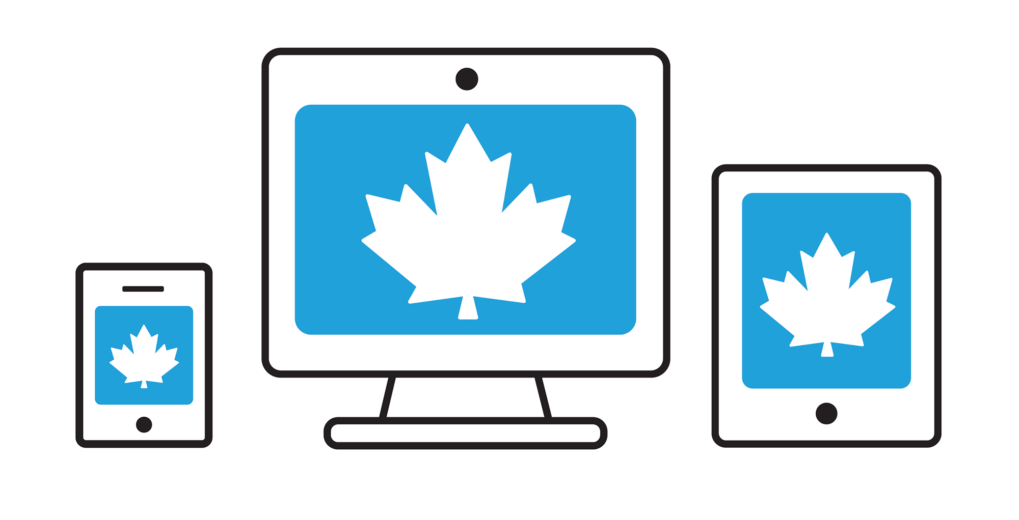 Icon of an phone, laptop and tablet screen with a maple leaf