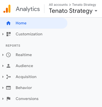 Google Analytics Main Menu Screenshot